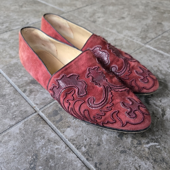 GUCCI vintage cherry red burgundy loafers flats suede snakeskin size 40EU 10US - Picture 4 of 16